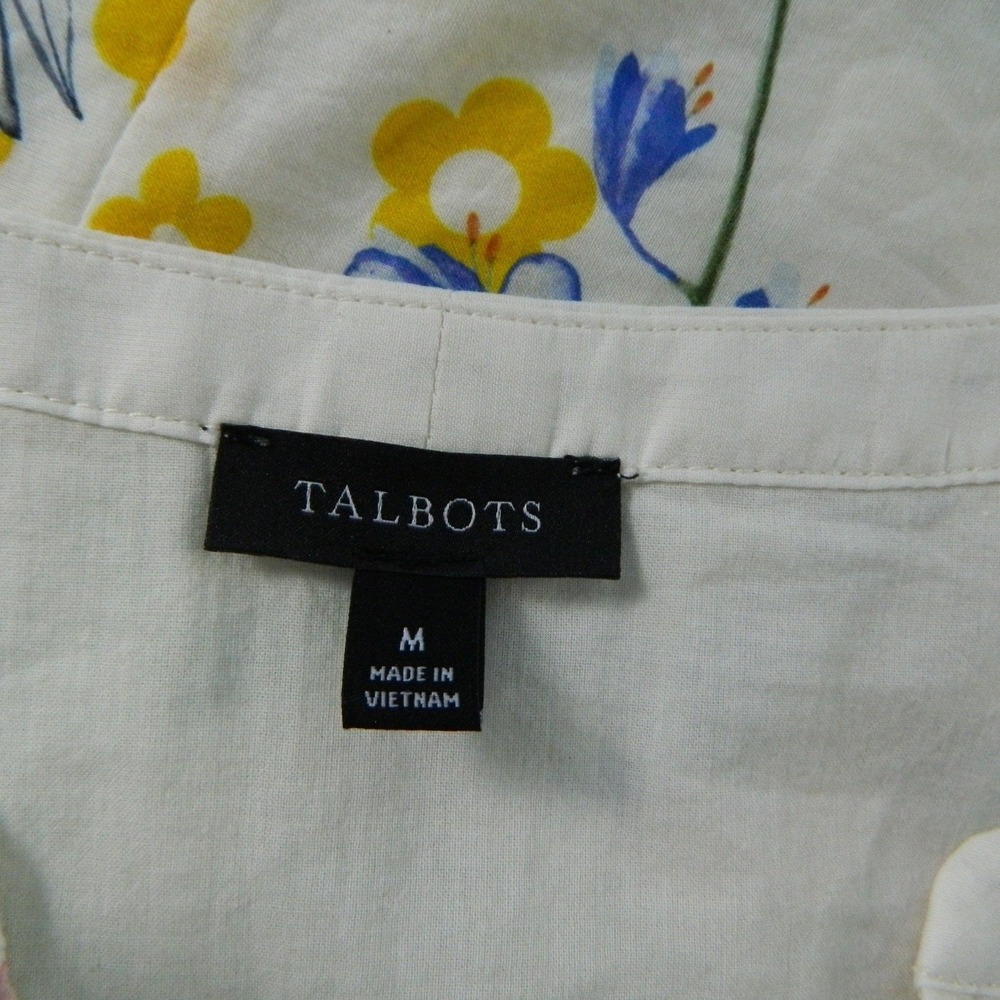 Talbots Floral Blouse Womens Medium White Wildflower Puff Sleeve Cotton Lined - Picture 5 of 7